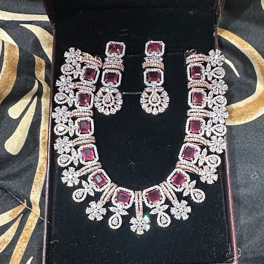 Elegant Ruby And Silver Necklace Set - image 1